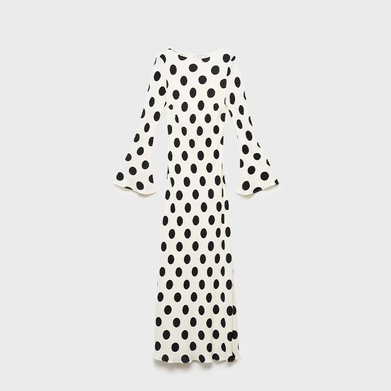Sexy Polka Dot Women's Long Dress Square Collar Waist Cinching Belt Flare Sleeve Maxi Dressess Lady 2025 Summer Evening Vestidos