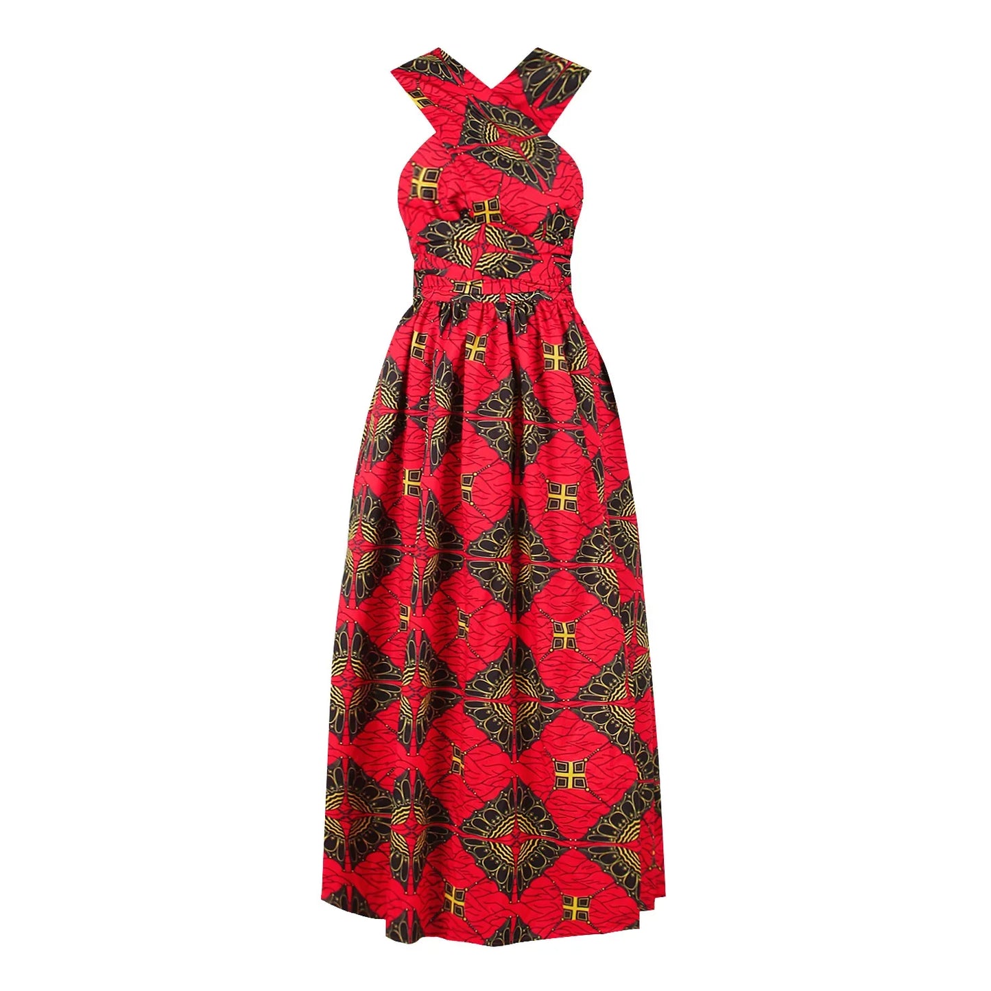 Sexy Sleeveless Dress Women Fashion Off Back African National Print Lady Party Dresses Vintage Casual Long Dress Africa Clothing