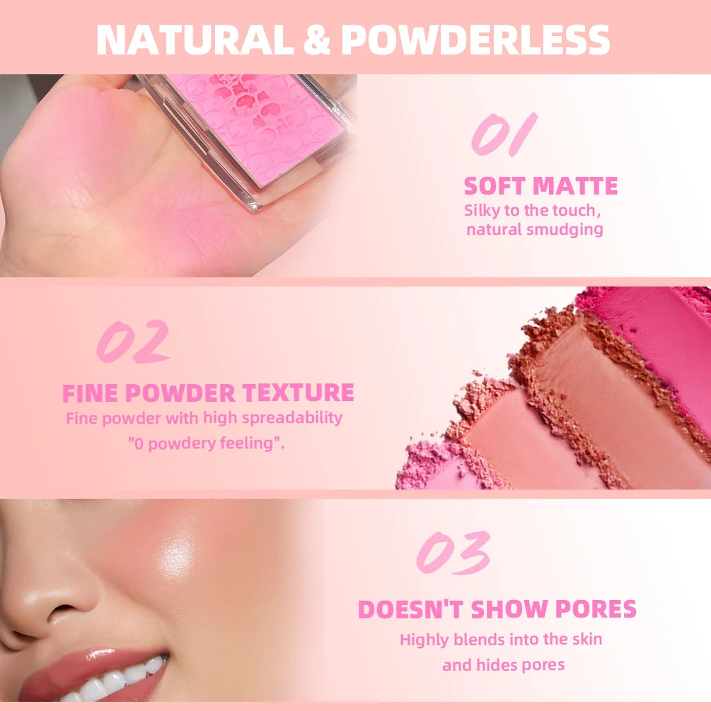 QIBEST Natural Cream Blush Palette Makeup Long-Lasting High Pigment Face Blusher Powder Facial Cheek Tint Rouge Women Cosmetics