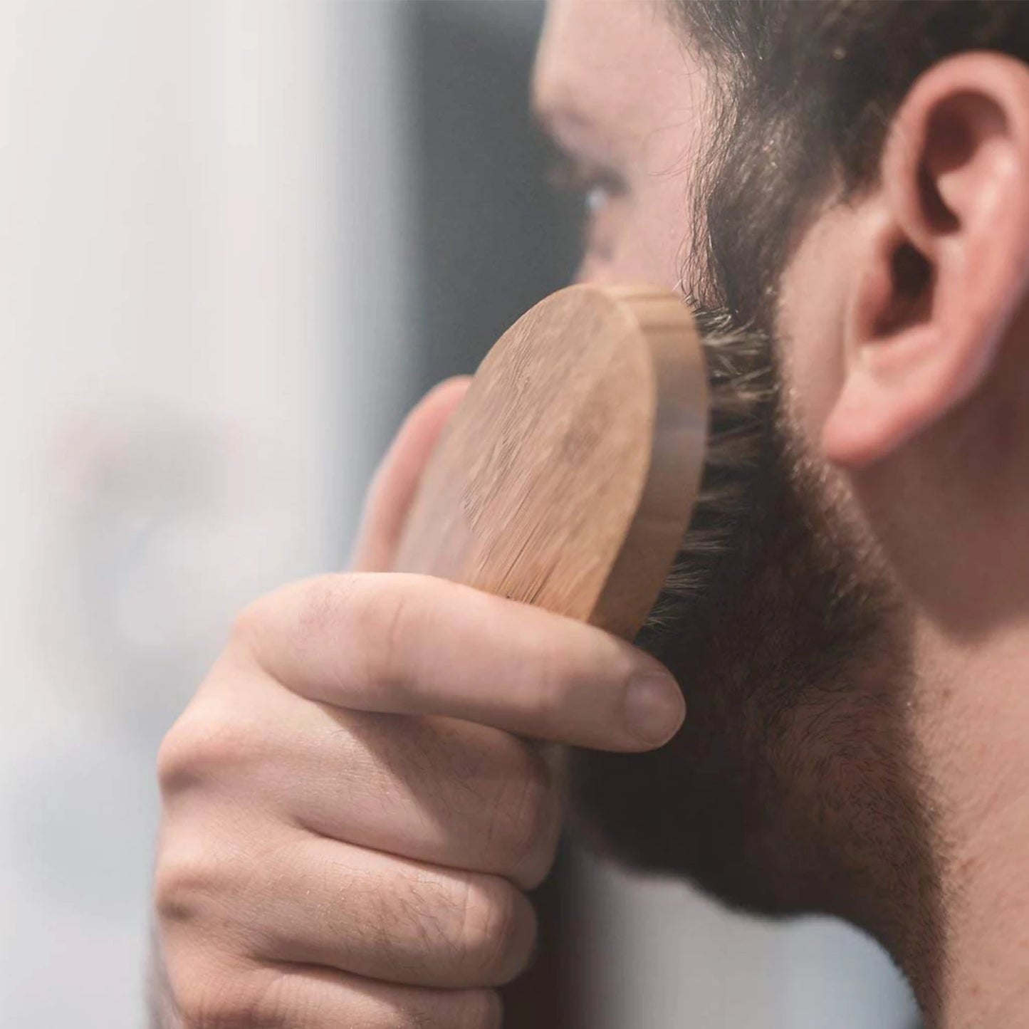 Men Shaving Bamboo Brush Comb Set Boar Bristle Portable Barber Beard Brush Comb Scissors for Facial Cleaning Styling Tool