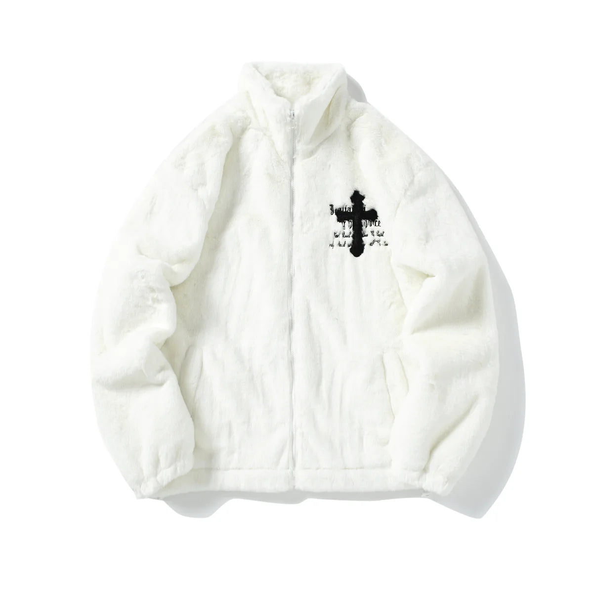 American Style New Hip-hop Embroidered Jacket Men's Imitation Rabbit Fur Stand Up Collar Unisex Loose Cotton Jacket