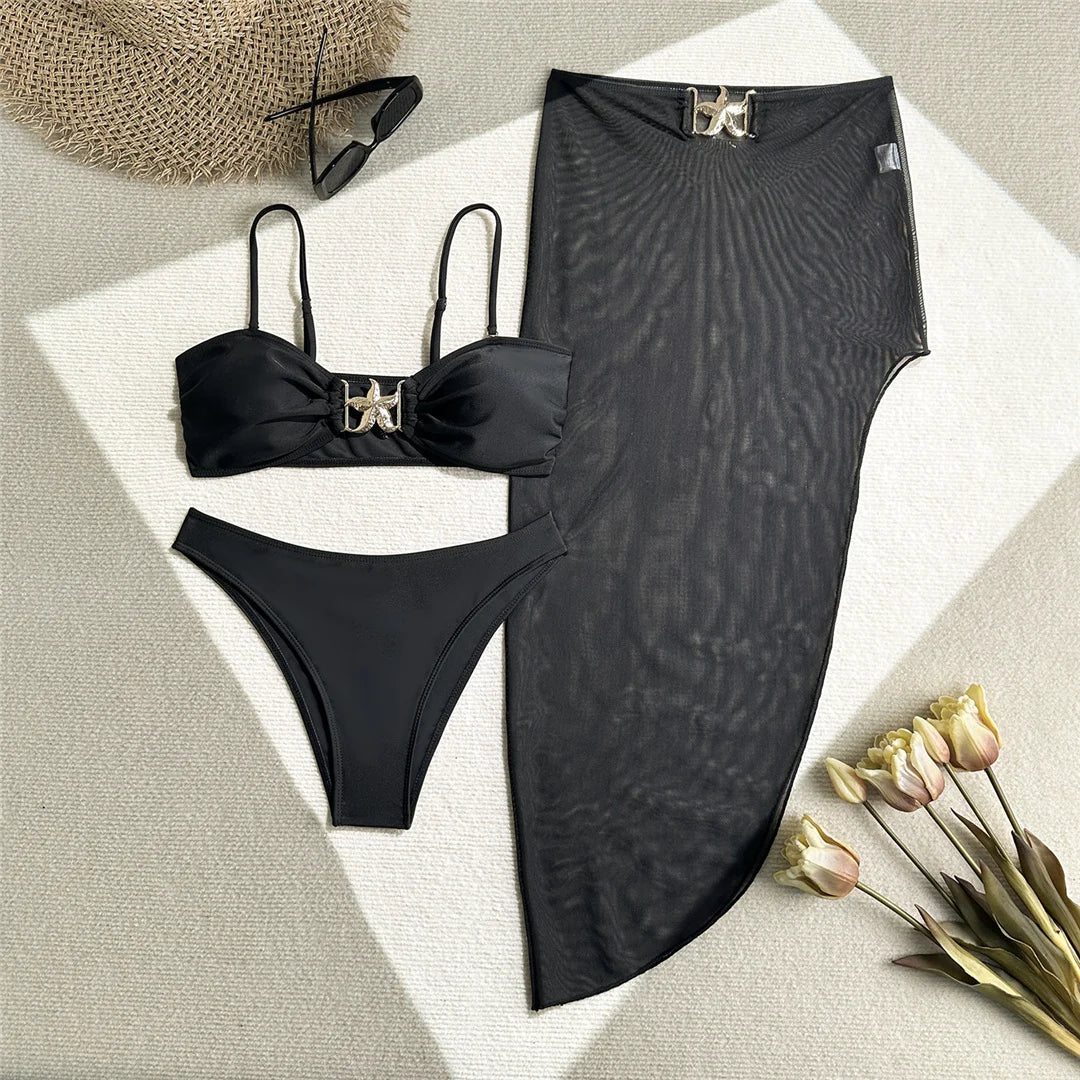 With Skirt High Leg Cut Brazilian Bikini Female Swimsuit Women Swimwear Three-pieces Bikini set Bather Bathing Suit Swim V6193
