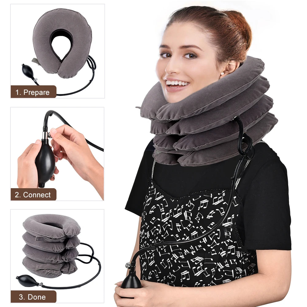 Dropshipping Inflatable Cervical Retractor Neck Massager Air Cervical Traction Neck Stretching Brace Soft Neck Cervical