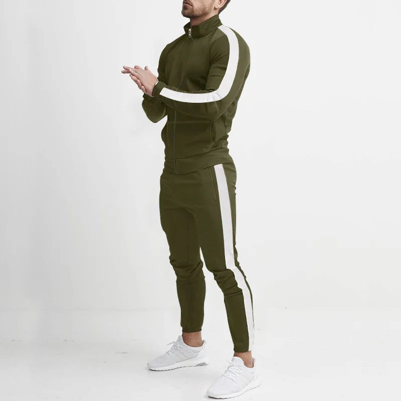 2024 cross-border Europe, America, autumn and winter new casual men's sports suit color matching men's clothing