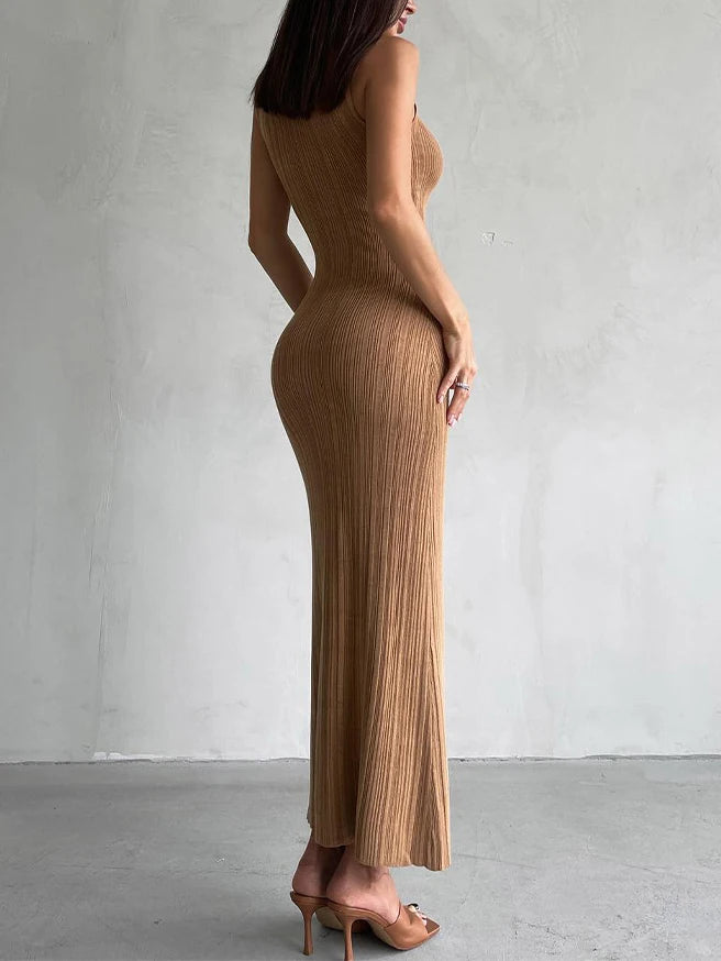 Sexy Women's Knitted Dress 2024 Spring Summer Maxi Turtleneck Sleeveless Sheath Long Dress Slim Party Bodycon Dresses for Women