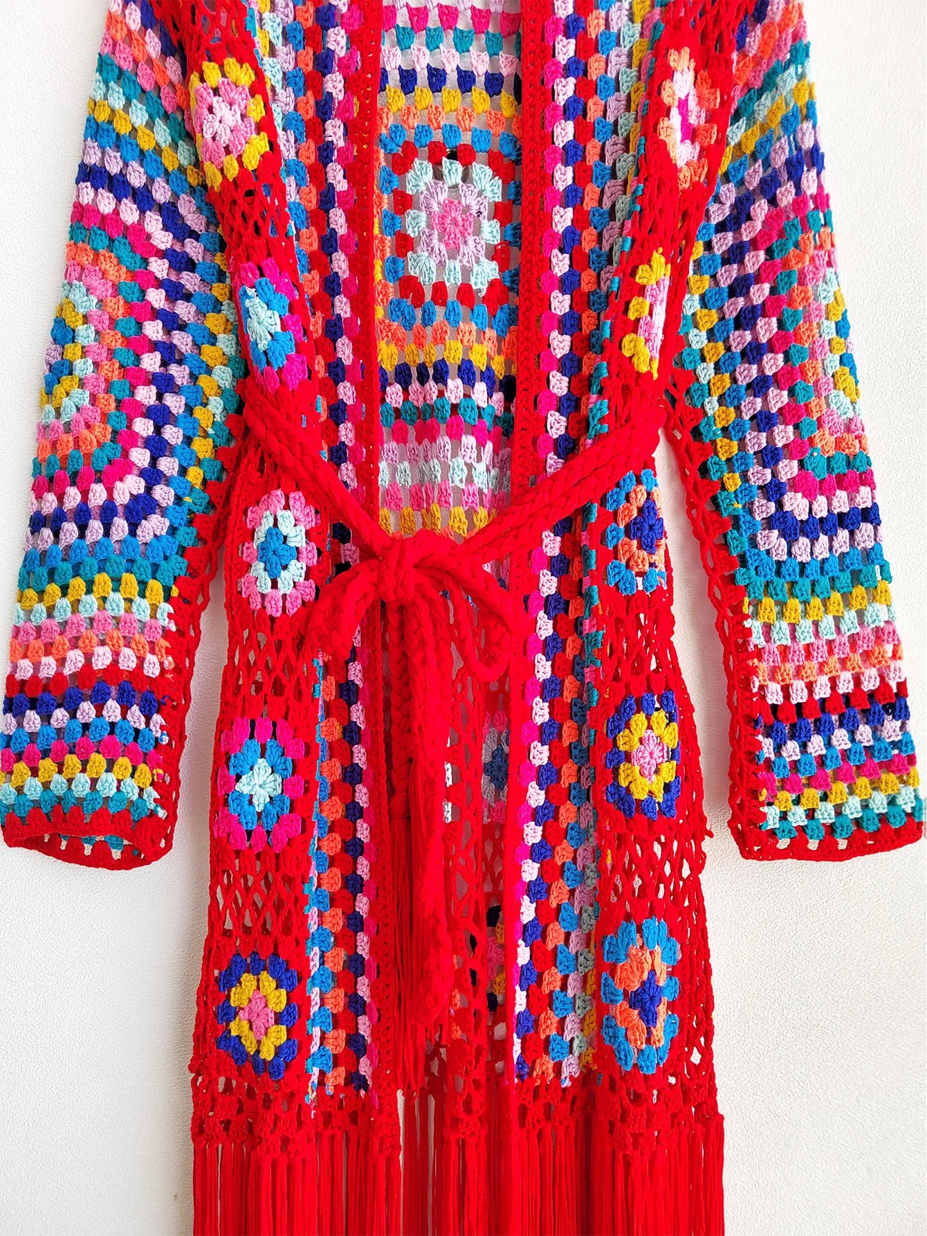 Crochet Knitted Women Cardigan Cover Ups Tassel Plaid Long Coat Bohemian 2023 Summer Beach Bikini Covers Sexy Hook Vestidos