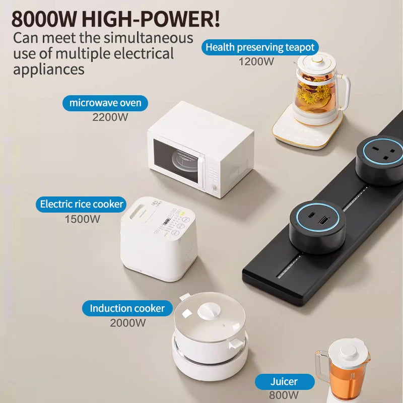 Socket power rail socket concealed concealed wall kitchen socket with EU, UK, and Korean universal plug adapter