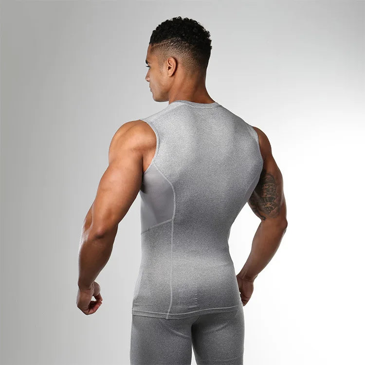 Men's Summer Tank Top Compression Sleeveless Shirt Gym Fitness Running Vest Quick Dry Workout Bodybuilding Sports Tight Clothing