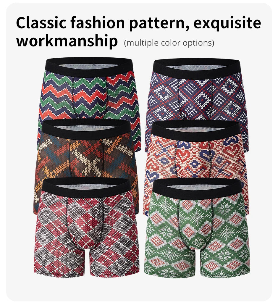 6 Pcs Parent-child Fashion Printed Underwear Men's Multi-size Long Boyshort Teenagers Comfortable And Versatile Elastic Waist S