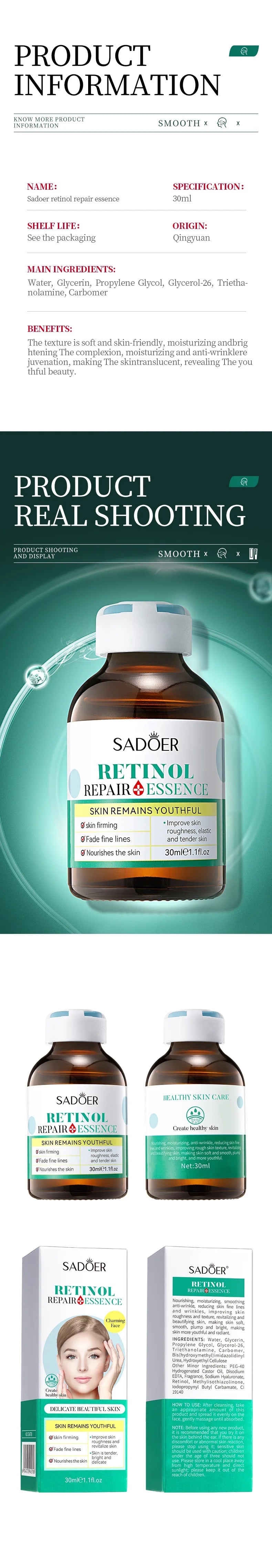 SADOER Boseine Retinol Facial Serum for Face Moisturizing Firming Brightening Hydrating Facial Essence Beauty Face Skin Care