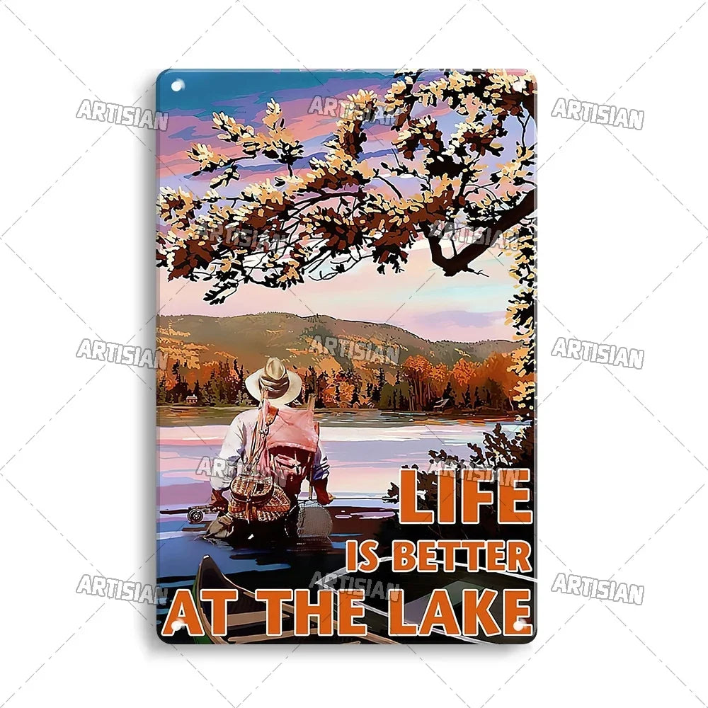 Artisian Fishing Metal Poster Sport Tin Sign Lure Bait Decorative Plaque Wall Decor Garage Bar Pub Club Hotel Cafe Kitchen Home