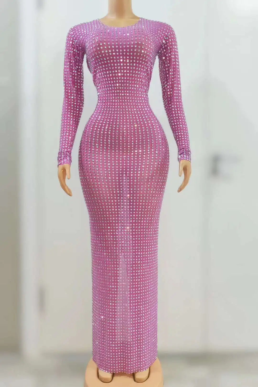 Luxury Celebrity Party Long Dress Women Sexy Mesh See Through Birthday Costume Sparkly Rhinestones Evening Elegant Gowns