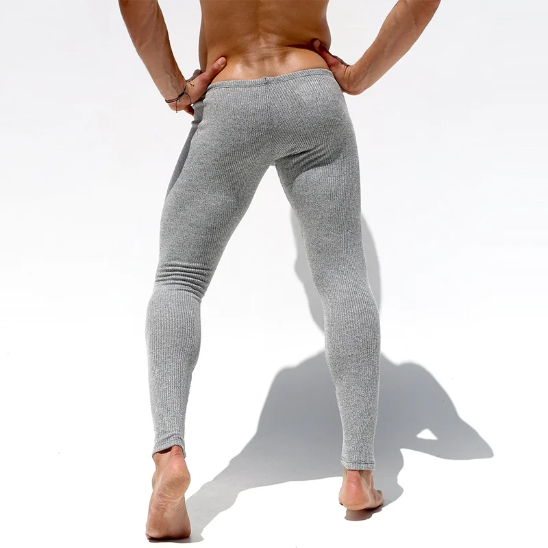 Sexy Stretch Slim Fit Knit Pants Mens Pajamas Autumn Casual Drawstring Solid Color Ribbed Knitted Pants For Men Spring Trousers