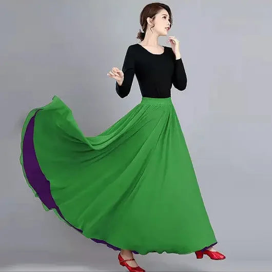 High-Waisted Chiffon Dance Skirt Two-Sided Double Layer Large Wide Skirt 540 Degrees Skirt 8 Meters Long Dress Xinjiang Dance