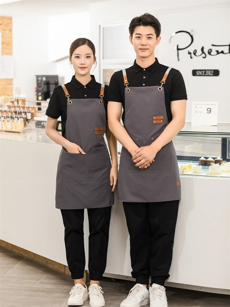 Men's Women's Kitchen Apron Custom Logo Catering Server Work Aprons Nails Hairdressing Mandil Restaurant Cafes Bar Waiter Bibs