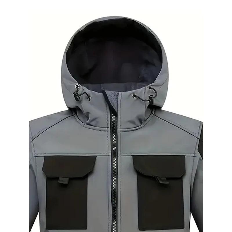 Men Lurker Shark Skin Soft Shell Tactical Jacket Waterproof Fleece Hooded Coat Hunt Clothes Outdoor New Solid Pocket Jacket Men