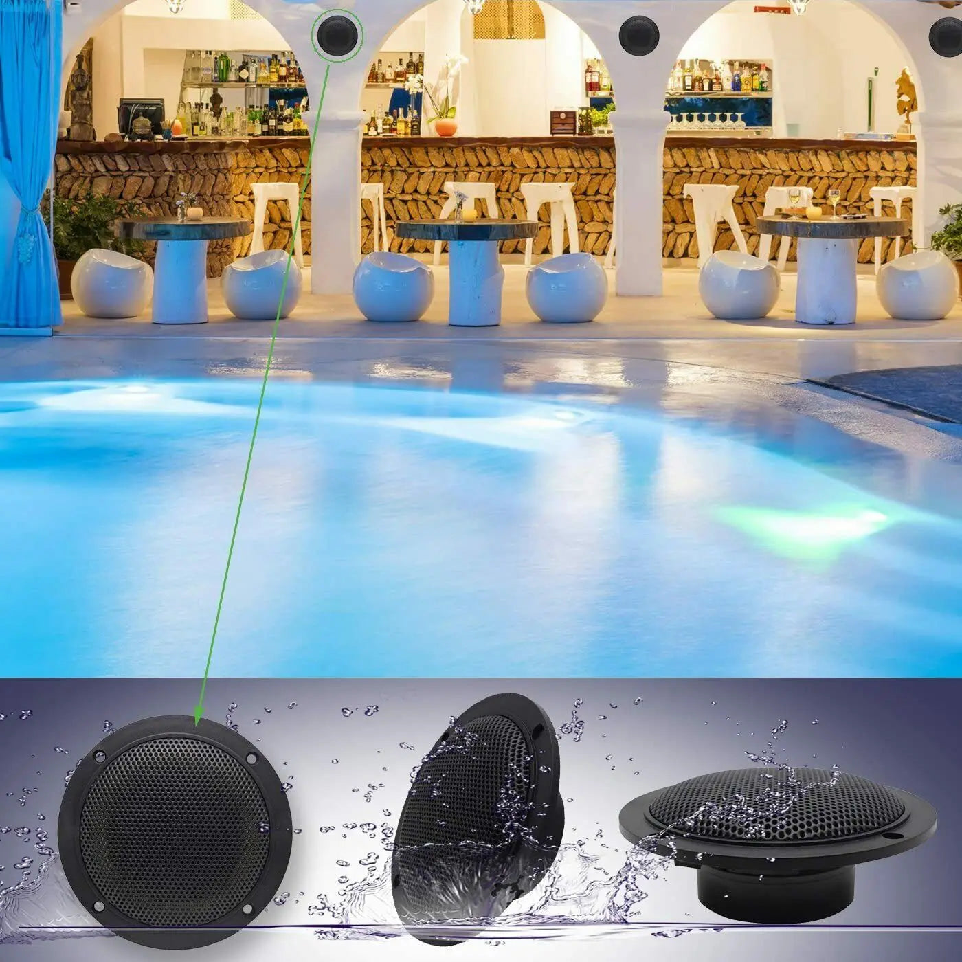 Herdio 4'' Waterproof Marine Bluetooth Ceiling Speakers For Bathroom Kitchen Home Outdoor Camper Golf Cart Boat With Flush Mount