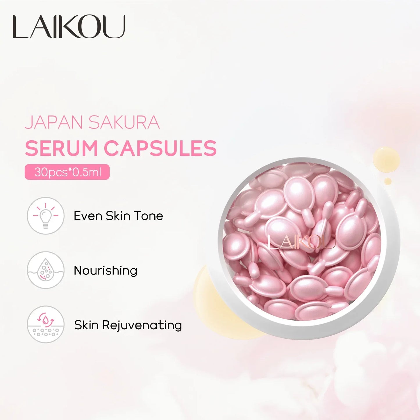 LAIKOU Sakura Facial Serum Moisturizing Brightening Face Serum Anti-Wrinkle Firming Brighten Skin Care Cosmetics 30pcs*0.5ml