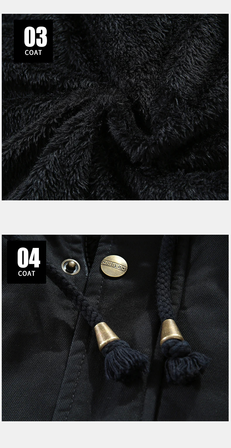 Men Winter Cotton Thick Warm Parkas 2024 New Hot Waterproof Fleece Jacket Coat Men Brand Outwear Fashion Hooded Casual Parka Men