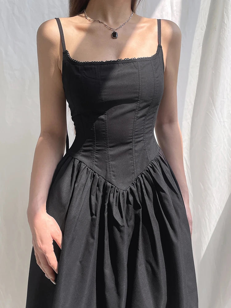 Darlingaga Gothic Grunge Corset Strap Long Dress Summer Lace Patchwork Dark Academia Party Female Dress Maxi Fashion Vintage Y2K