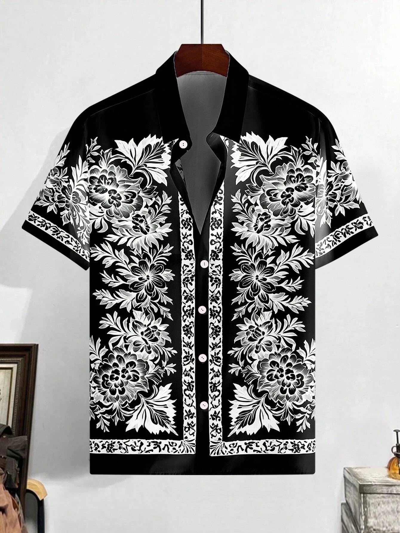 Men'S Summer Printed Vacation Shirt T-Shirt Loose Casual Button Cardigan Fashionable And Handsome Half Sleeved Men'S Top