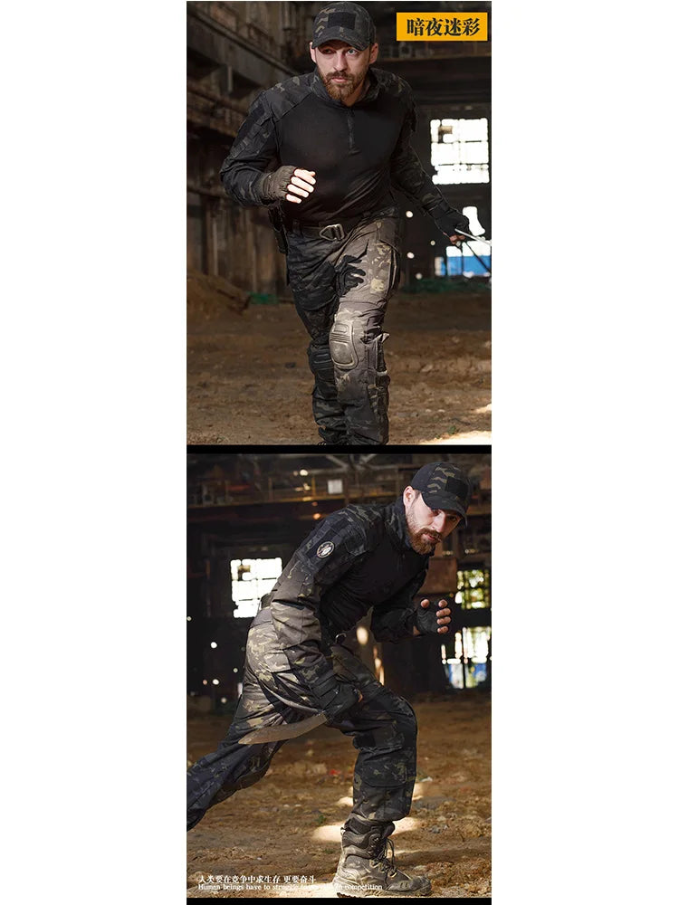 Summer Camouflage Frog Suit Men's Y2K Tactical Outdoor Quick Dry Durable Uniforms G3 Long Sleeve Hunting Training Combat Gear