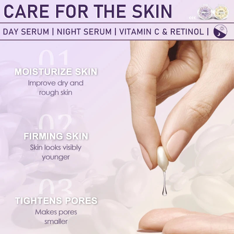 Anti Wrinkle Facial Serum Retinol Vitamin C Capsules Essence Anti-Wrinkle Firming Whitening Skin Care 50 Capsules