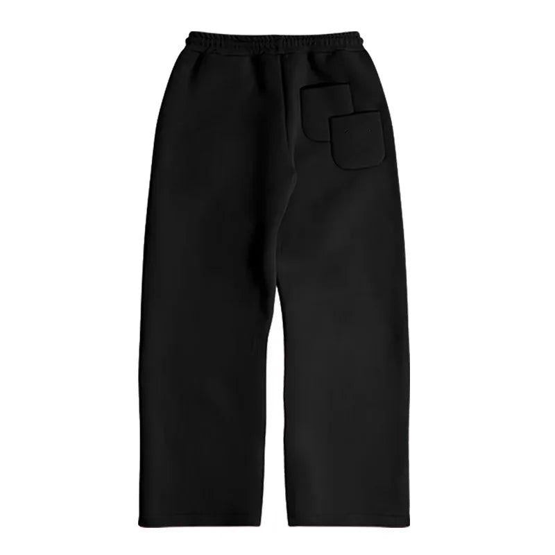 Korean Fashion Solid Color Sweatshirt Fleece Two-Piece Men's Y2K New Harajuku Casual Joker Straight Pants Couple Street Wear