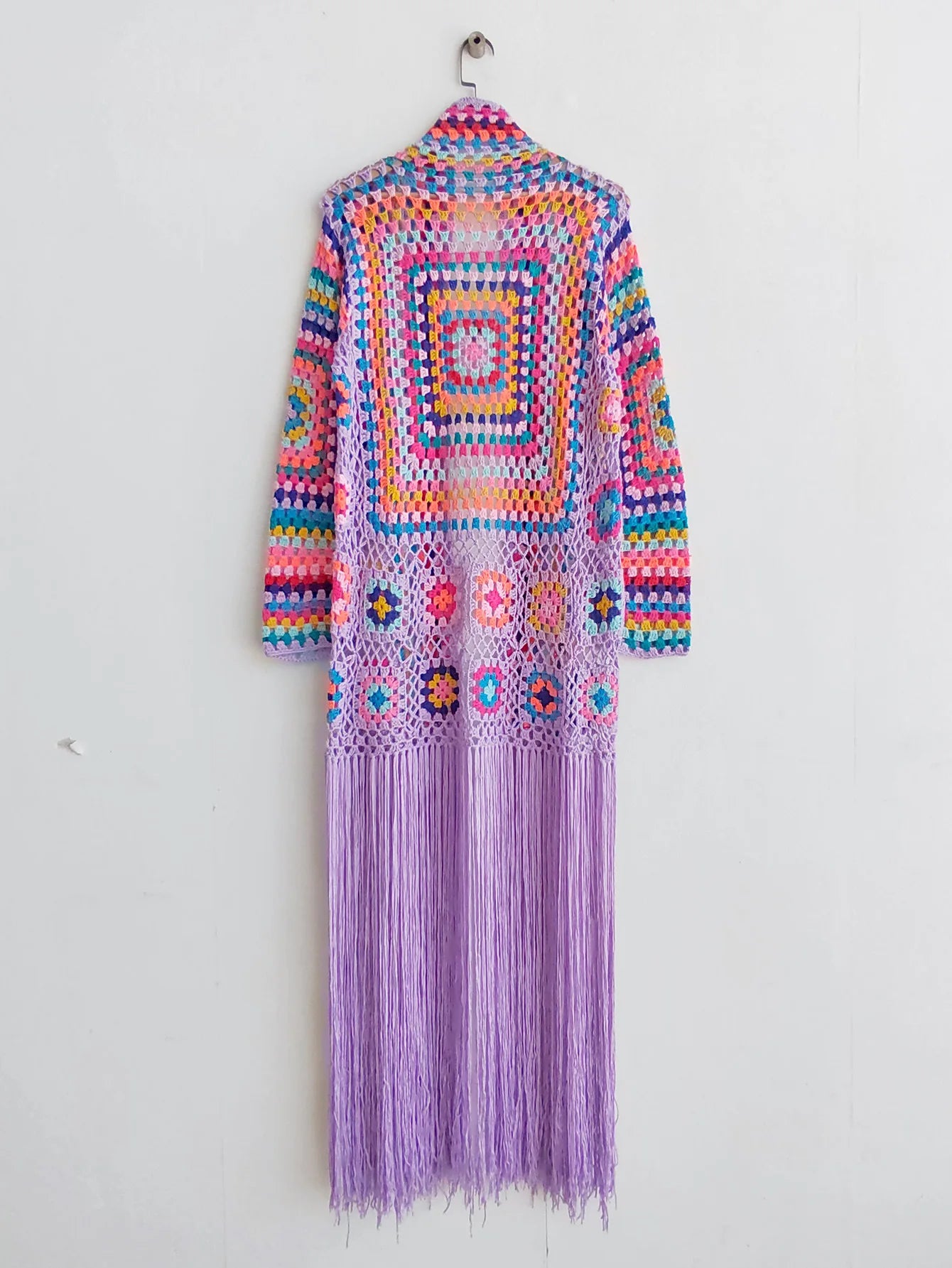 Crochet Knitted Women Cardigan Cover Ups Tassel Plaid Long Coat Bohemian 2023 Summer Beach Bikini Covers Sexy Hook Vestidos