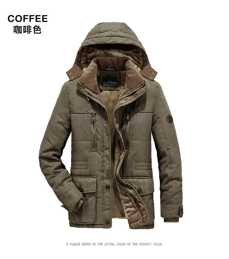 Thick Warm Coat Long Thick Fleece Hooded Waterproof Parkas Jacket Coat Winter New Men Outwear Fashion Pockets Parka Jackets mens