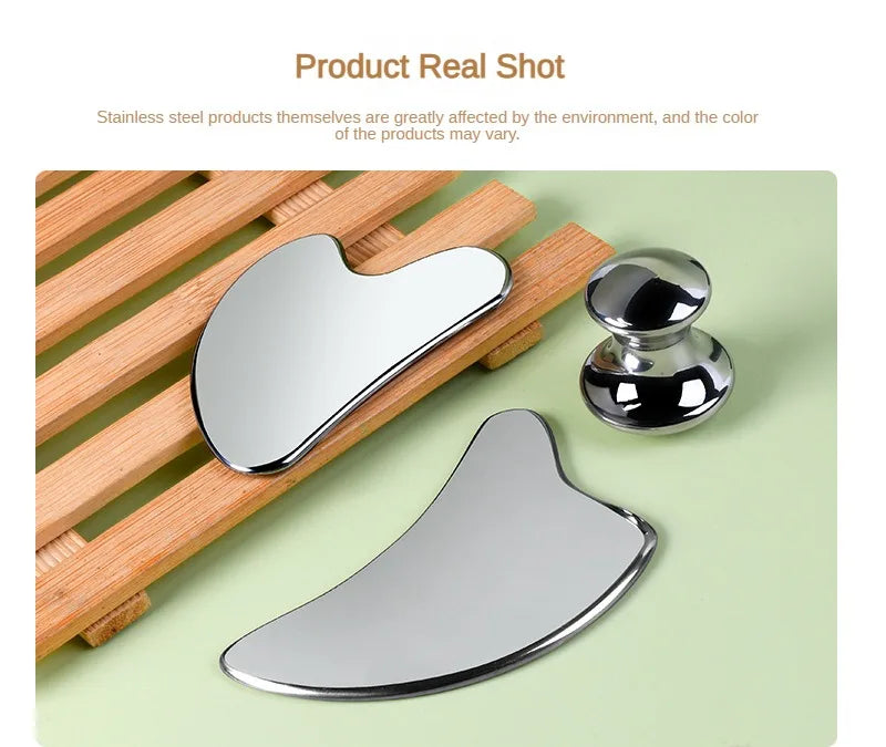 Facial Stainless Steel Scraper Massage Mushroom Gua Sha Tool Face Lift Anti-Aging Skin Tightening Cooling Metal Reduce Puffiness