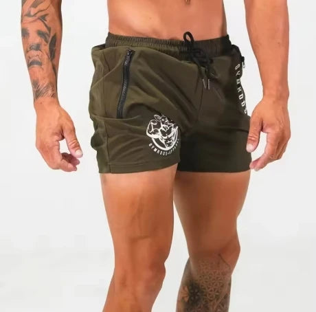 Sports Woven Quick Drying Three-Point Shorts Men's Fitness Tide Brand Slim Zipper Pocket Tide Brand Running Training Pants