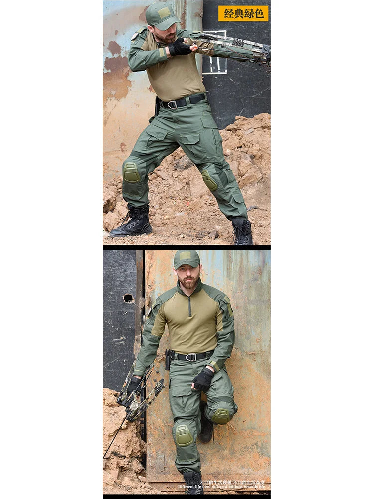 Summer Camouflage Frog Suit Men's Y2K Tactical Outdoor Quick Dry Durable Uniforms G3 Long Sleeve Hunting Training Combat Gear
