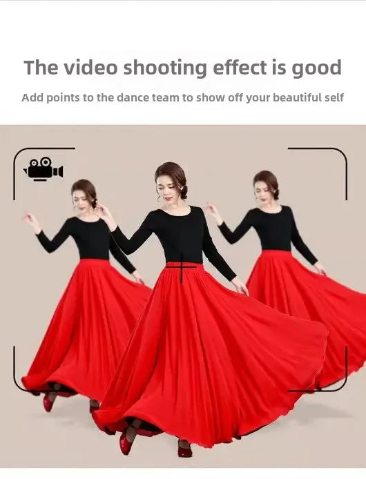 High-Waisted Chiffon Dance Skirt Two-Sided Double Layer Large Wide Skirt 540 Degrees Skirt 8 Meters Long Dress Xinjiang Dance