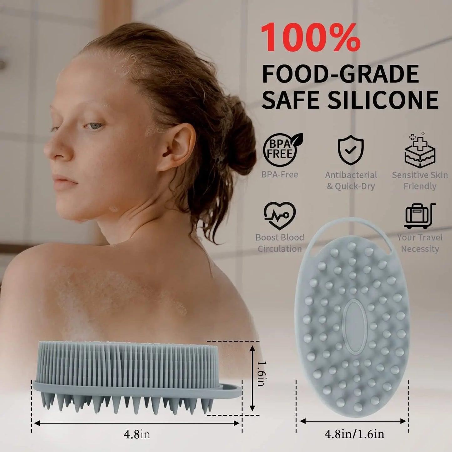 2 in 1 Soft Silicone Body Brush Wash Bath Shower Exfoliating Skin Fit For Baby Bath Shampoo Facial Massage Brush
