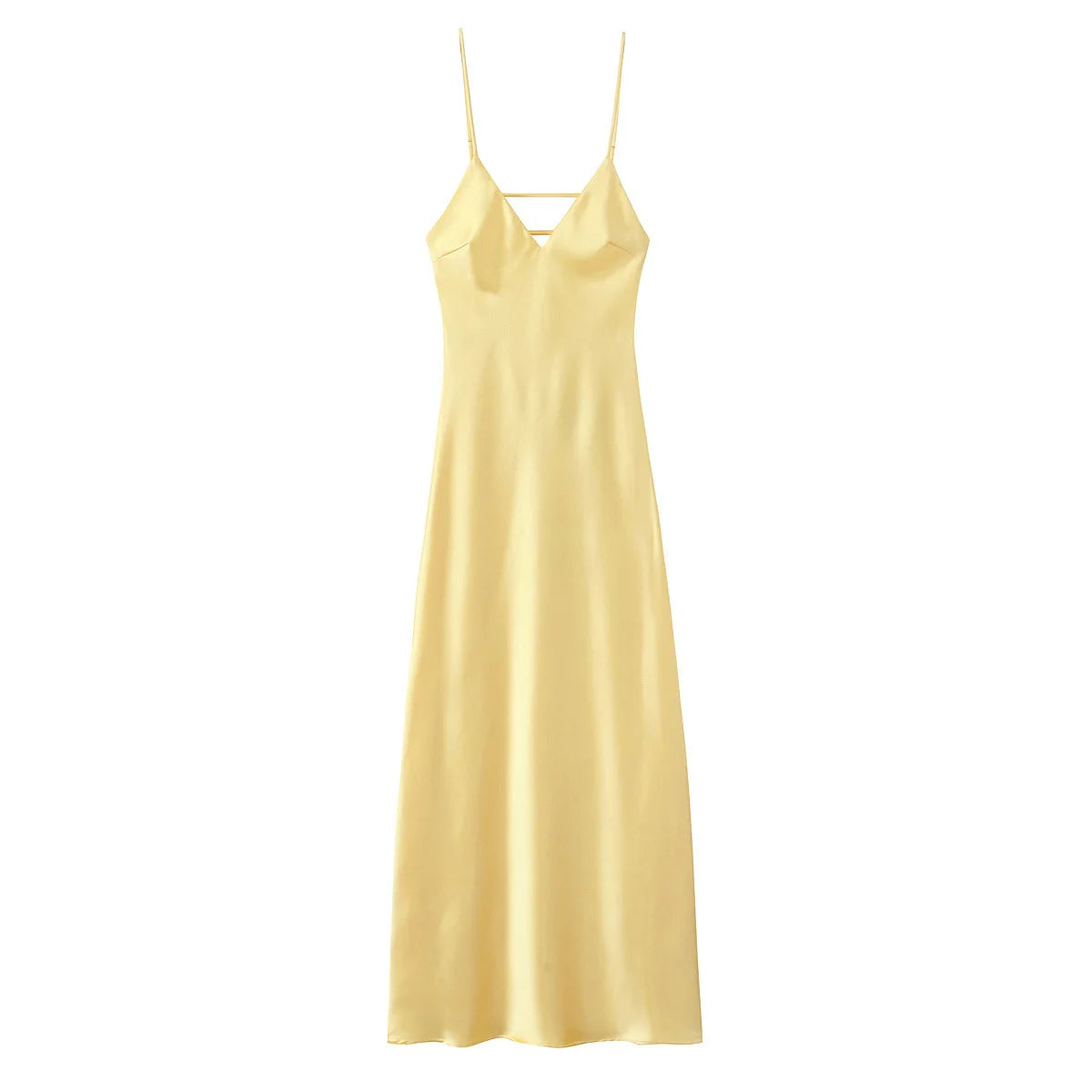 Women Solid Satin Backless Sexy Long Dress Fashion Sleeveless Bodycon Spaghetti Strap Dresses 2025 New Vocation Party Vestidos