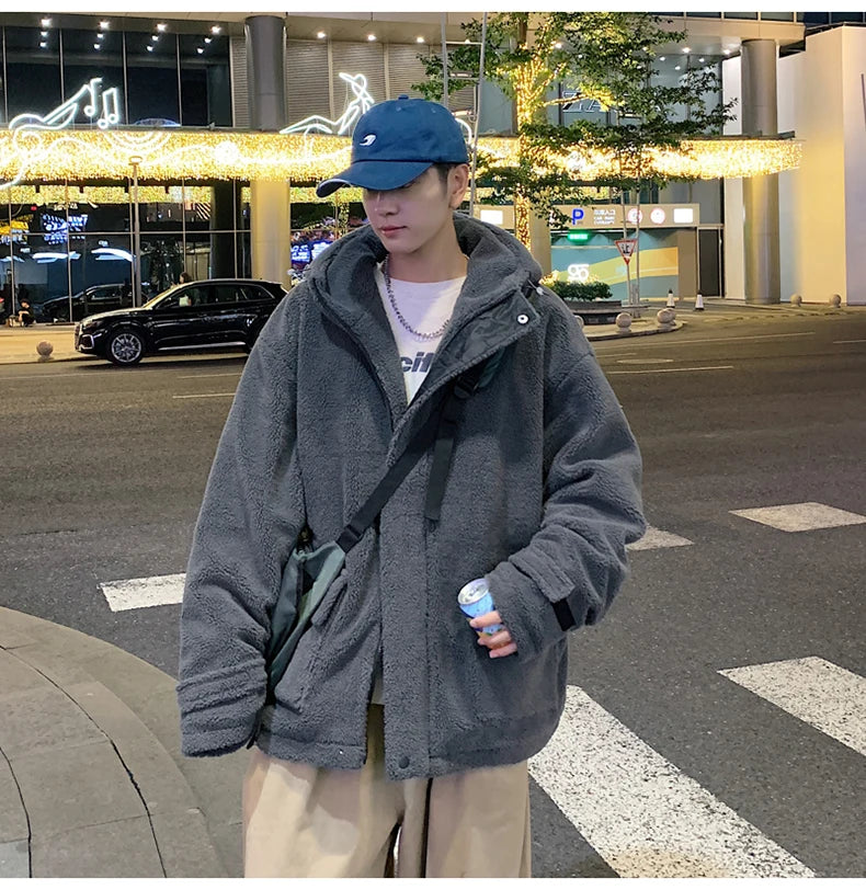 Winter Warm Coats for Men Top Grade Lamb Velvet Men's Jacket Casual Hooded Zipper Coats Fashion Warm Wool Jackets Thick Clothing