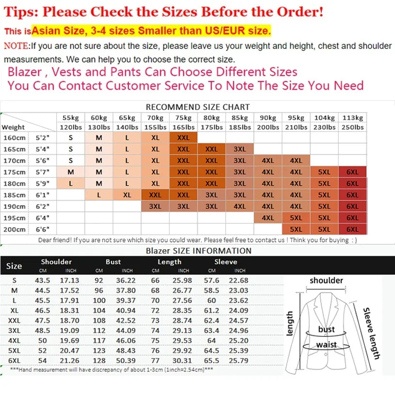 ( Blazer + Vest+Pants ) High-end Brand Fashion Plaid Men's Formal Business Suit 3Pce Groom Wedding Dress Tuxedo Casual Slim Suit
