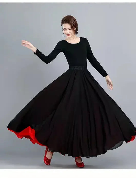 High-Waisted Chiffon Dance Skirt Two-Sided Double Layer Large Wide Skirt 540 Degrees Skirt 8 Meters Long Dress Xinjiang Dance