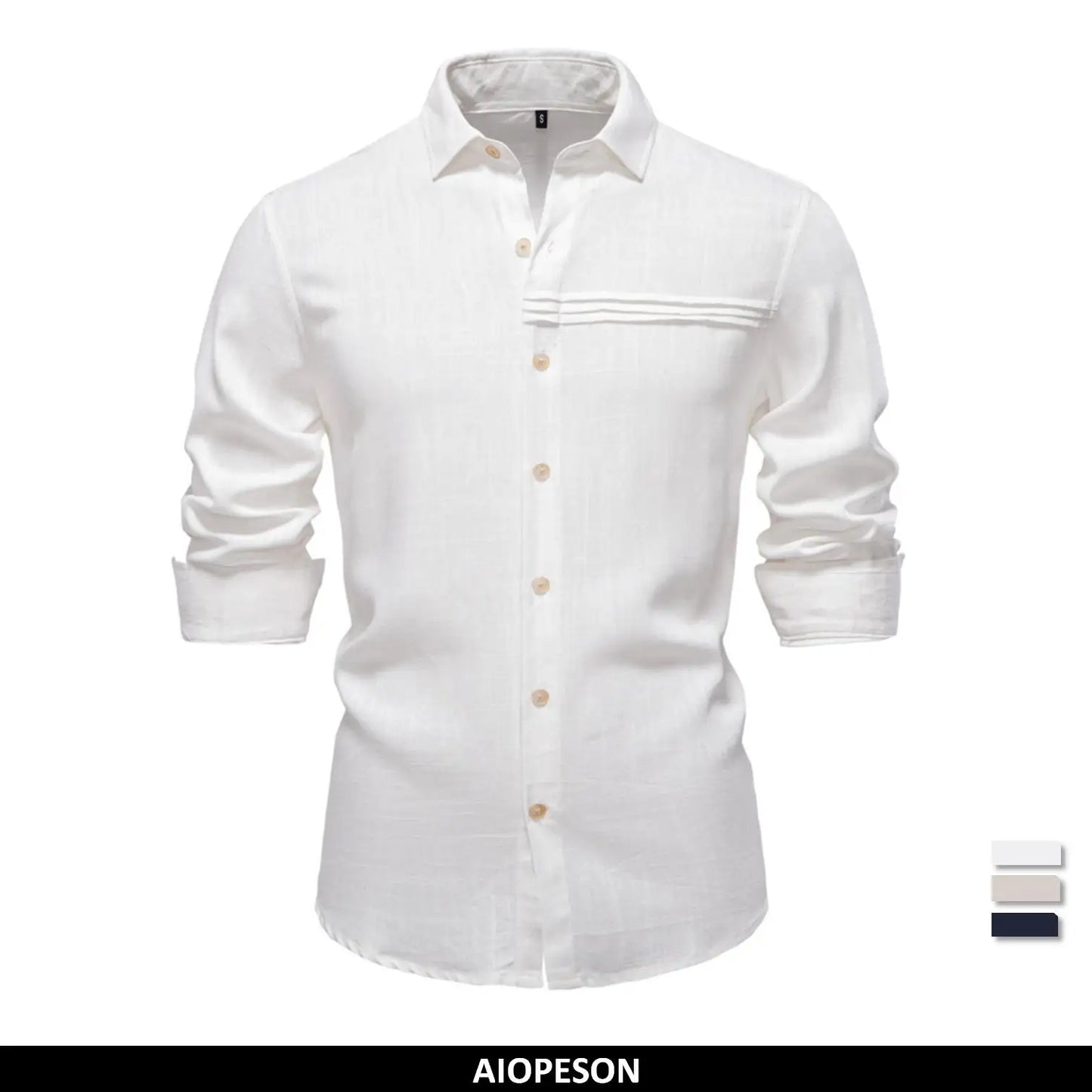 2025 New Design Men's Solid Color Linen Long Sleeve Shirt - Casual Button-Down Collar Shirt for Men