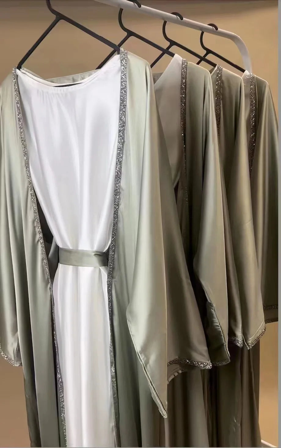 2024 Muslim Dress Diamond Women's Long Dress Fashion Long Sleeve Lace-up Long Abayas Casual Solid Color Clothes for Muslim Women