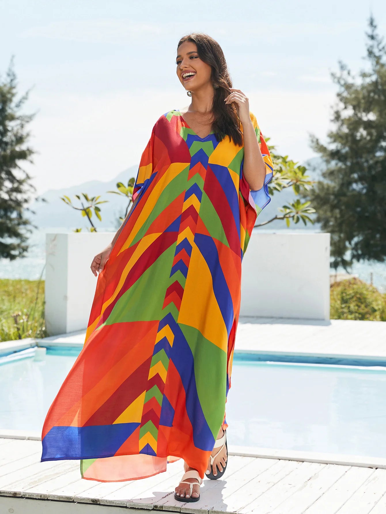 Women's Print Turkish Kaftan Bikinis Set Beachwear Bikini Cover Up Maxi Dress Bathing Suit Summer Outfit