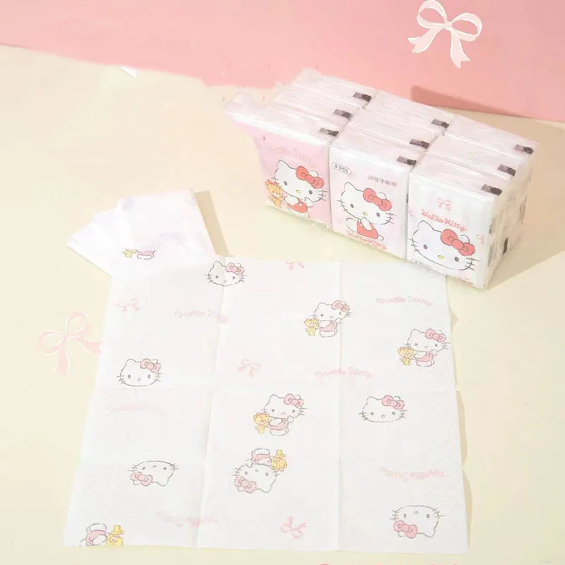 Kawaii Hello Kitty Handkerchief Paper Cartoon Sanrio Pochacco Kitty Printed Napkins Portable Small Pocket Tissues Facial Paper