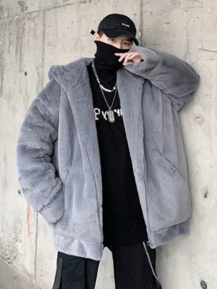 Gmiixder Streetwear Padded Jacket for Men Thickened Lamb Rabbit Wool Coat 2023 Winter Fashion Lovers Gothic Harajuku Fake Fur