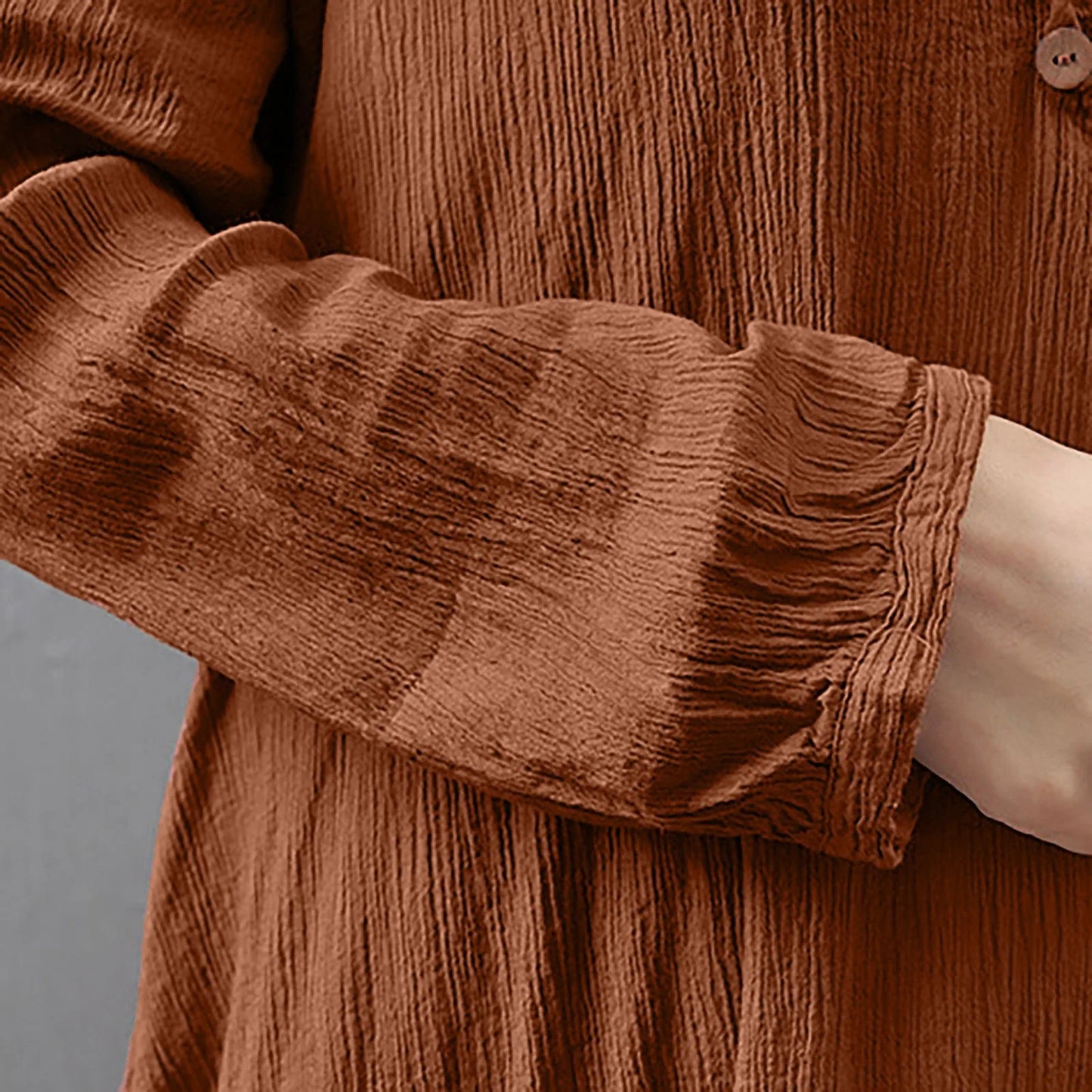 Cotton Women'S Casual Fashion Loose Long Dress With Button Solid Color Dresses