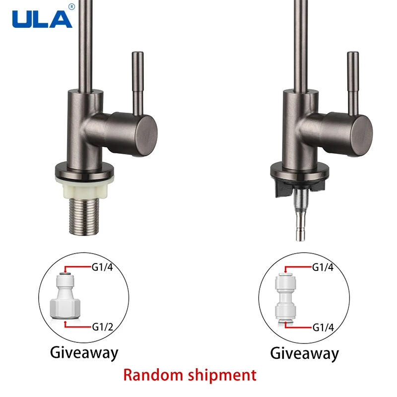 ULA 1/4"Kitchen Filtered Faucet Stainless Steel Direct Purifier Direct Drinking Tap Single Cold Water Sink Faucet Black/Brushed
