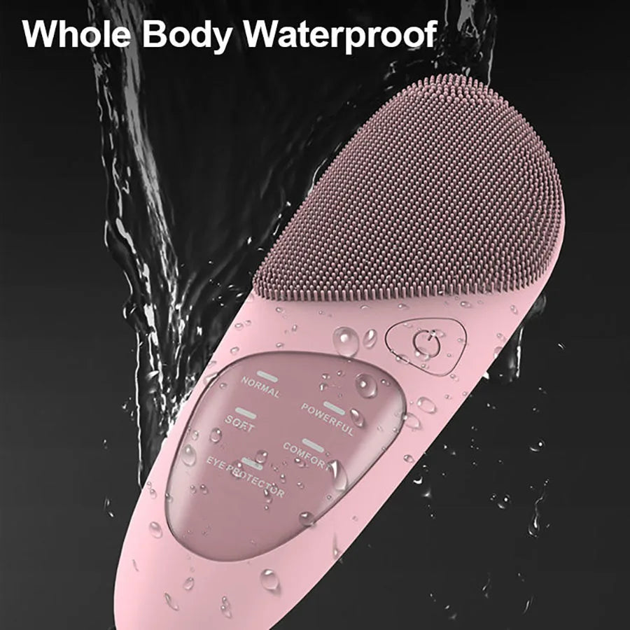 Facial Cleansing Brush with Hot Compress Eye Massager Waterproof Deep Pore Cleaning Ultrasonic Silicone 3 in 1