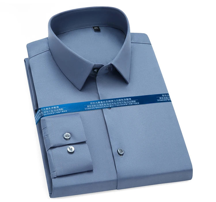 Men's Silk Touch Long Sleeve Non-iron Dress Shirt Without Pocket Stretchy Silky Regular Fit Wrinkle Free Business Casual Shirts