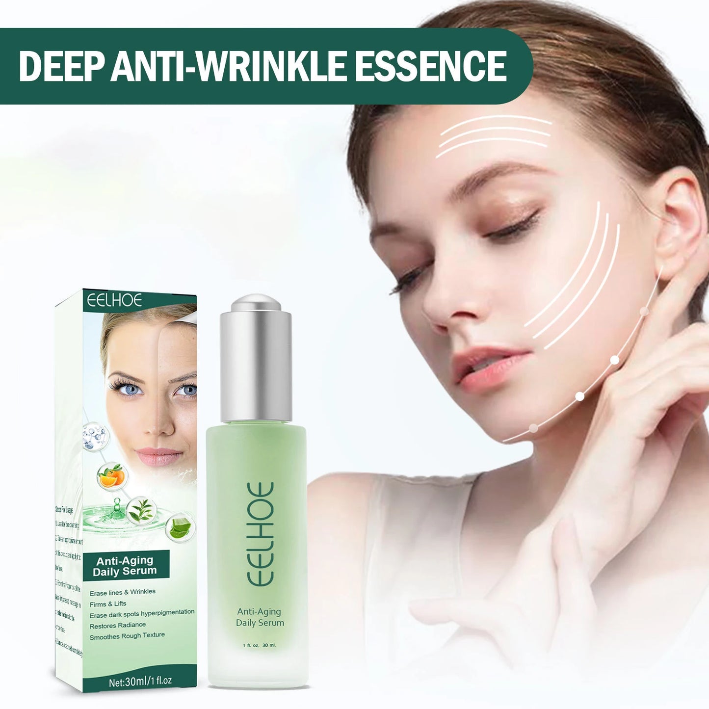 EELHOE Anti Wrinkle Serum Anti-Aging Anti Dark Circles Removal Forehead Lines Face Care Frown Lines Repair Facial Essence 30ml