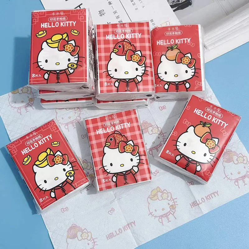 Kawaii Hello Kitty Handkerchief Paper Cartoon Sanrio Pochacco Kitty Printed Napkins Portable Small Pocket Tissues Facial Paper